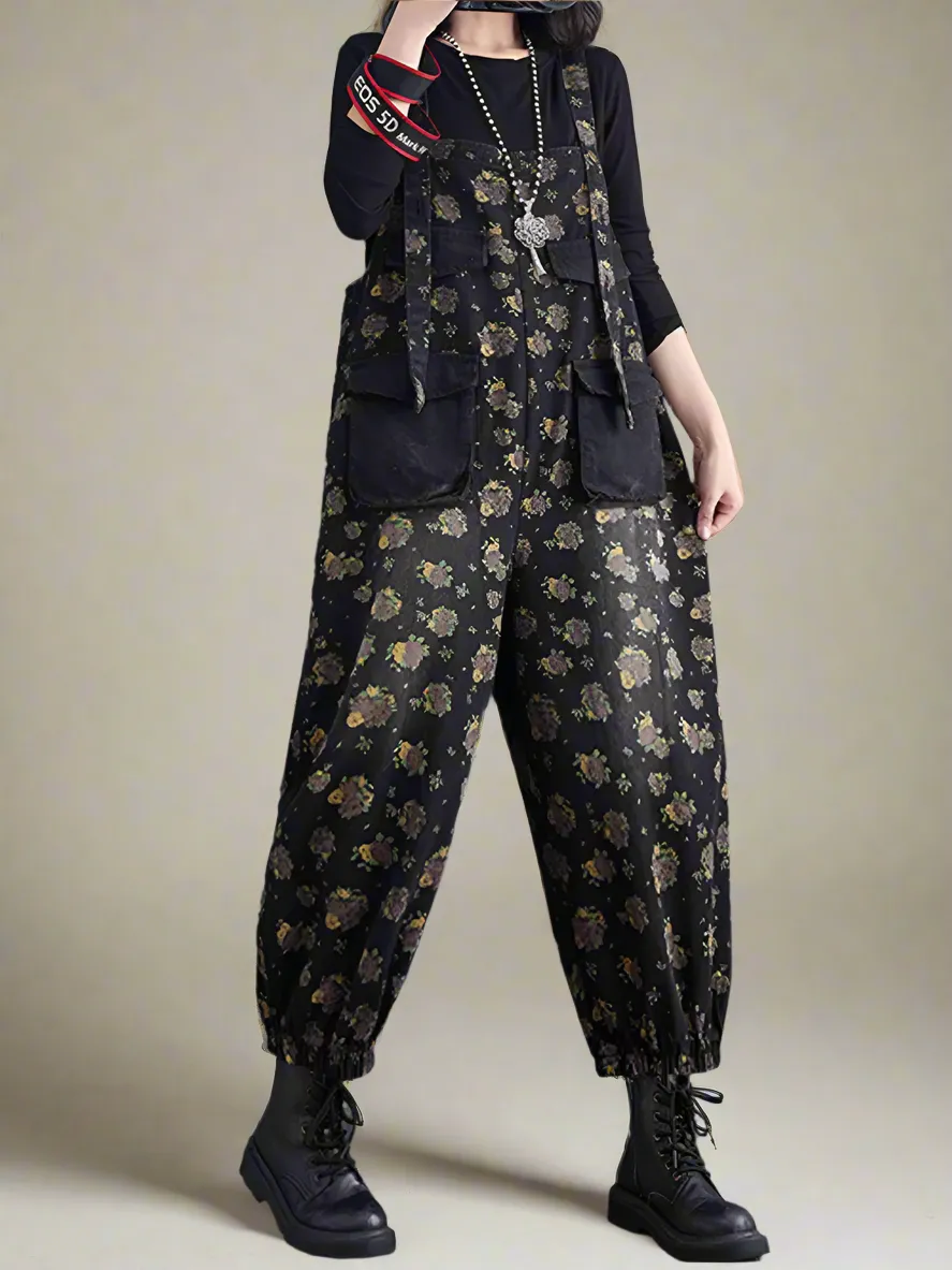 Relaxed Fit Floral Overalls Dungarees