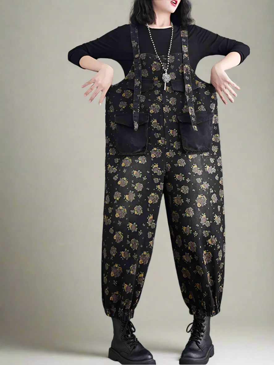 Relaxed Fit Floral Overalls Dungarees