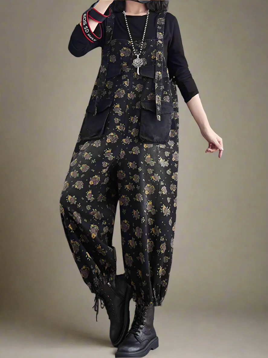 Relaxed Fit Floral Overalls Dungarees