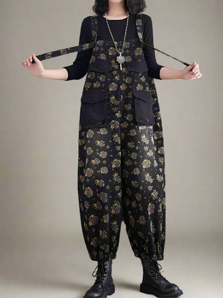 Relaxed Fit Floral Overalls Dungarees