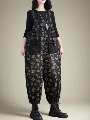 Relaxed Fit Floral Overalls Dungarees