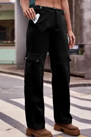 Relaxed Fit High Waist Cargo Jeans