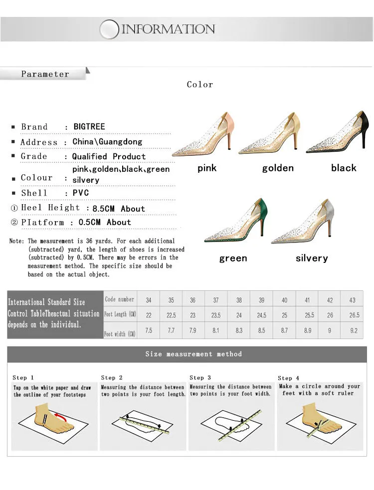 Shoes Sparkle Rhinestones Kitten Heels Pumps PVC Transparent High Heels