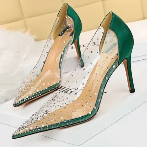 Shoes Sparkle Rhinestones Kitten Heels Pumps PVC Transparent High Heels