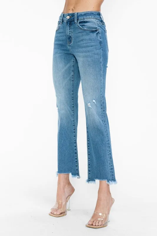 Sienna Raw Hem Distressed Mid Rise Crop Jean