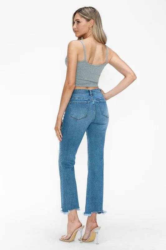 Sienna Raw Hem Distressed Mid Rise Crop Jean