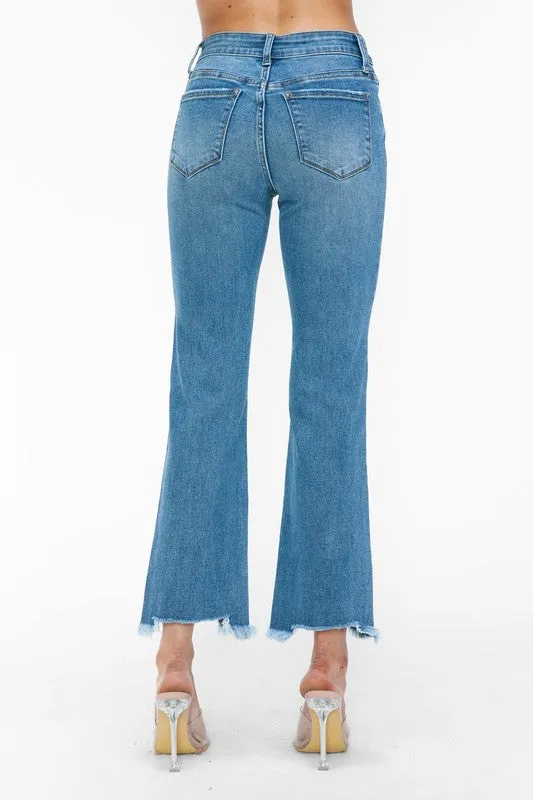 Sienna Raw Hem Distressed Mid Rise Crop Jean