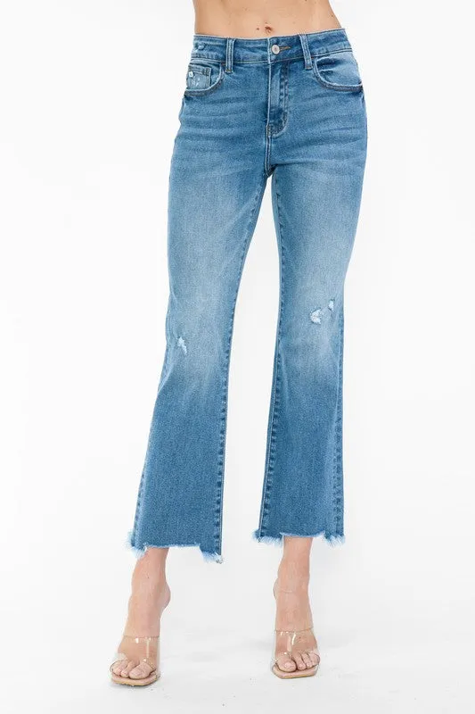 Sienna Raw Hem Distressed Mid Rise Crop Jean