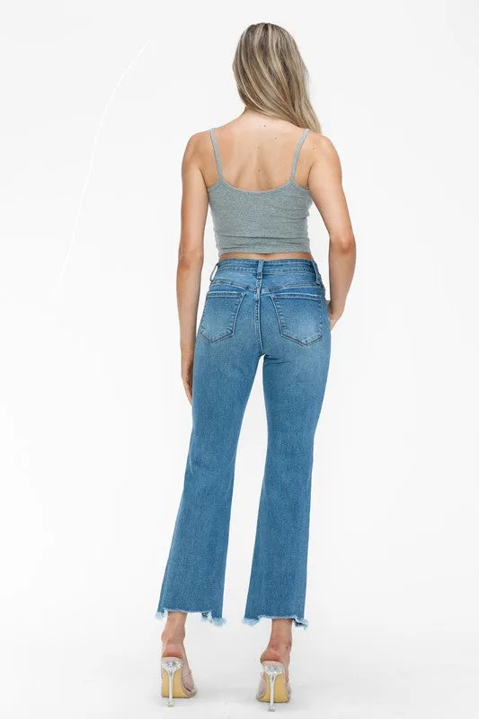 Sienna Raw Hem Distressed Mid Rise Crop Jean