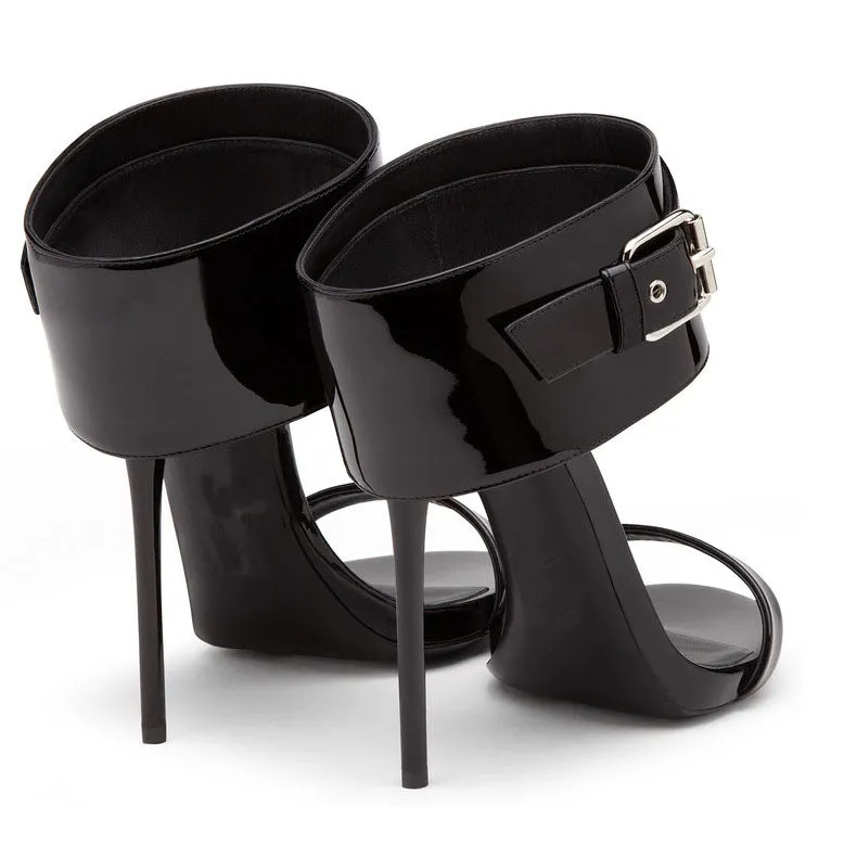 Simple Open Toe Stiletto High Heel Black Slipper Sandals