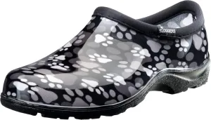 Sloggers Original Waterproof Rain and Garden Shoe for Women Outdoor Slip-On Garden Clog - Made in The USA with Premium Comfort Insole and Arch Support - Paw Print Black/White, Size 10