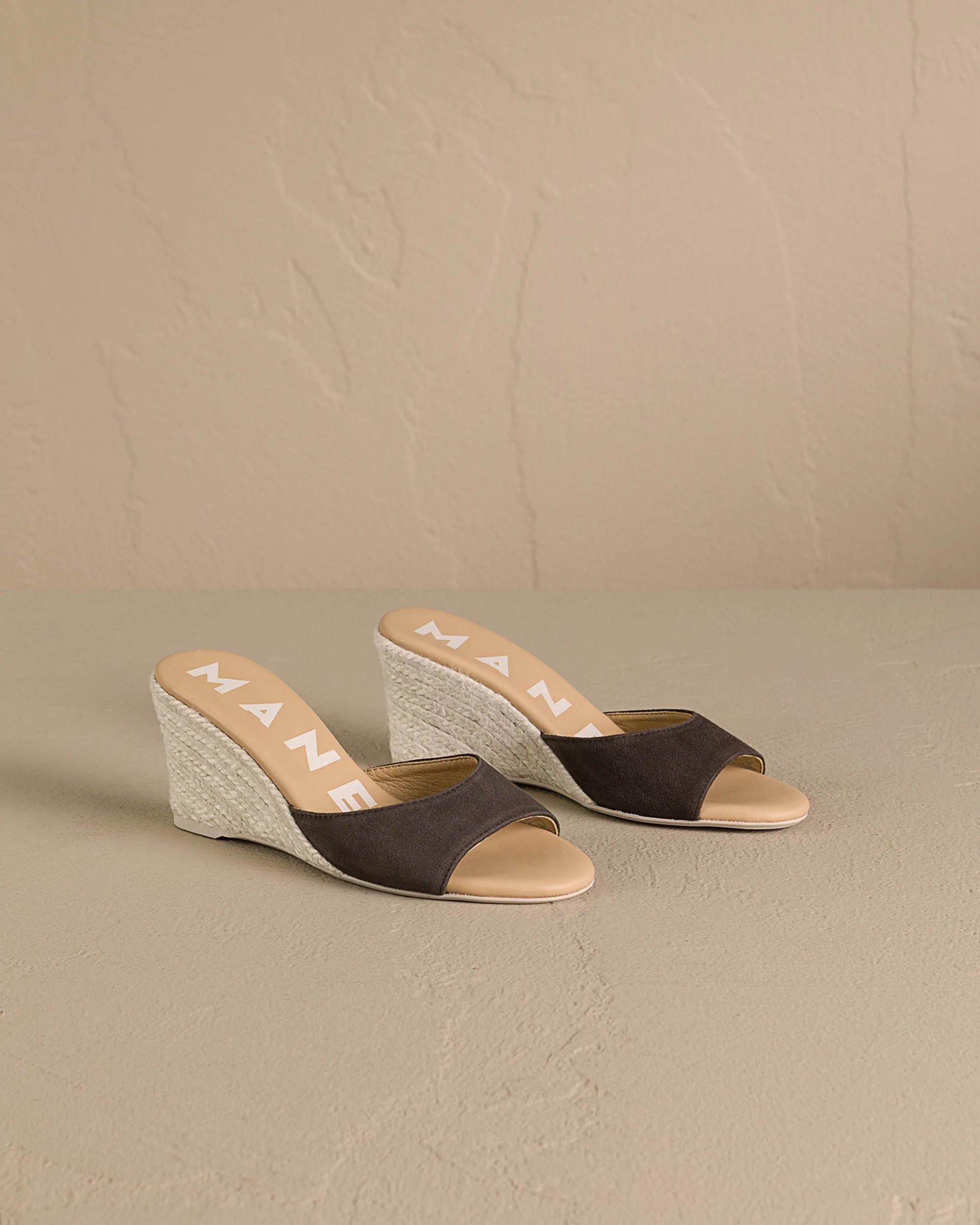 Soft Suede Mule Wedge Espadrilles - R67WZ - Hamptons Cocoa