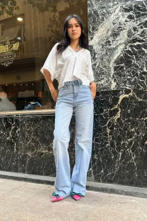 Straight-Leg - High-Waist Light Blue Jeans