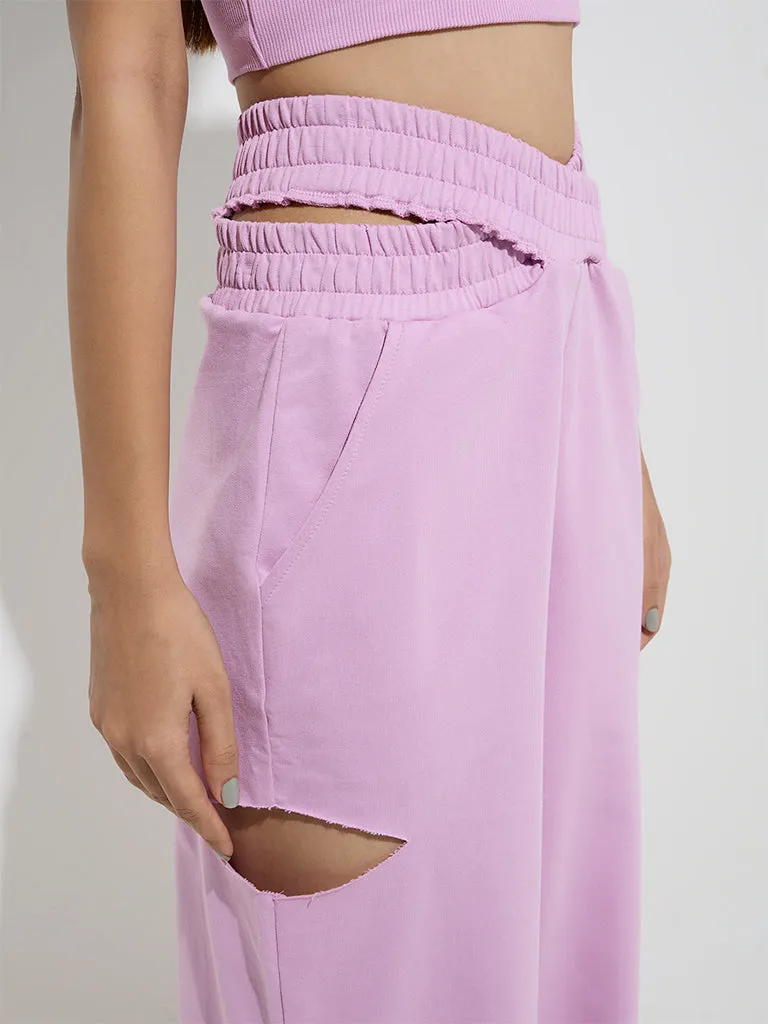 Studiofit Pink Cut-Out Design High-Rise Cotton Track Pants