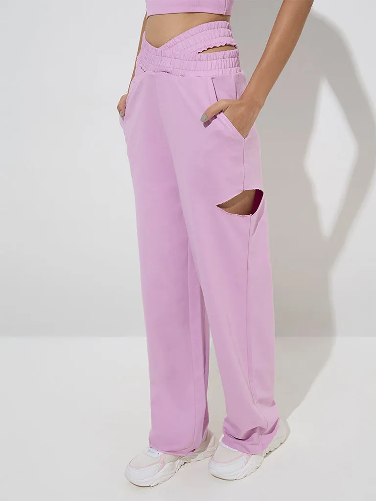 Studiofit Pink Cut-Out Design High-Rise Cotton Track Pants