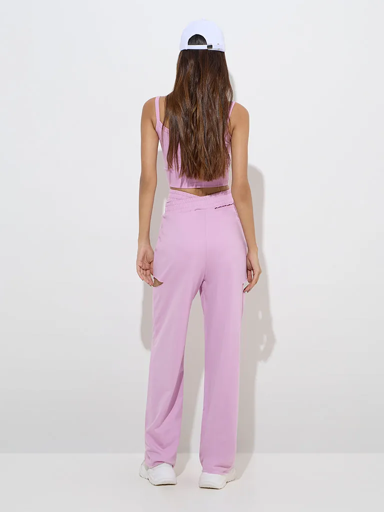 Studiofit Pink Cut-Out Design High-Rise Cotton Track Pants