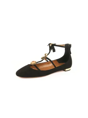 Suede Embellished Pandora Ballet Flat - Black