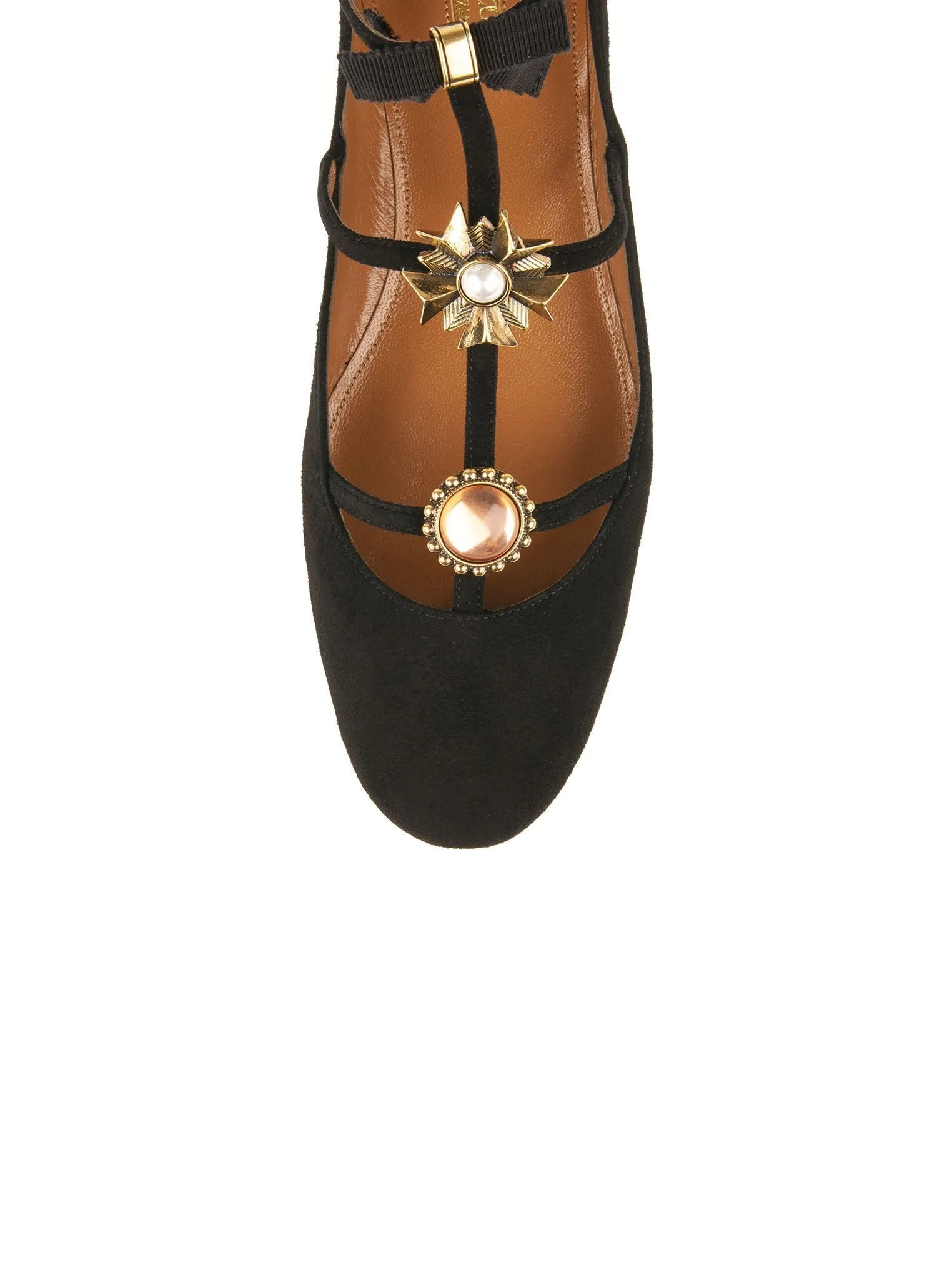 Suede Embellished Pandora Ballet Flat - Black