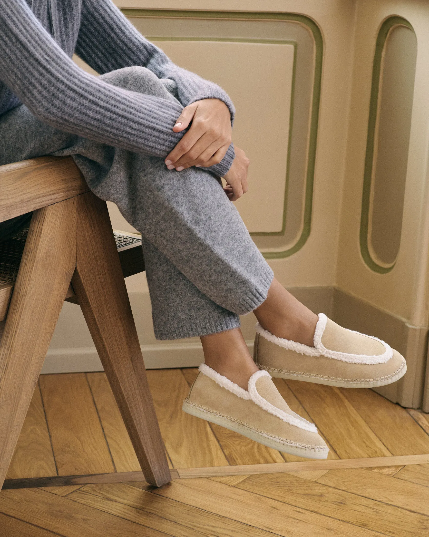 Suede Loafers Espadrilles With Faux Fur - K11LZ - Cortina Champagne Beige