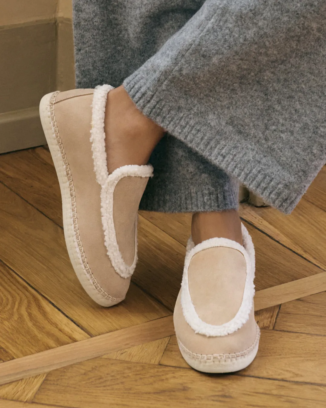 Suede Loafers Espadrilles With Faux Fur - K11LZ - Cortina Champagne Beige