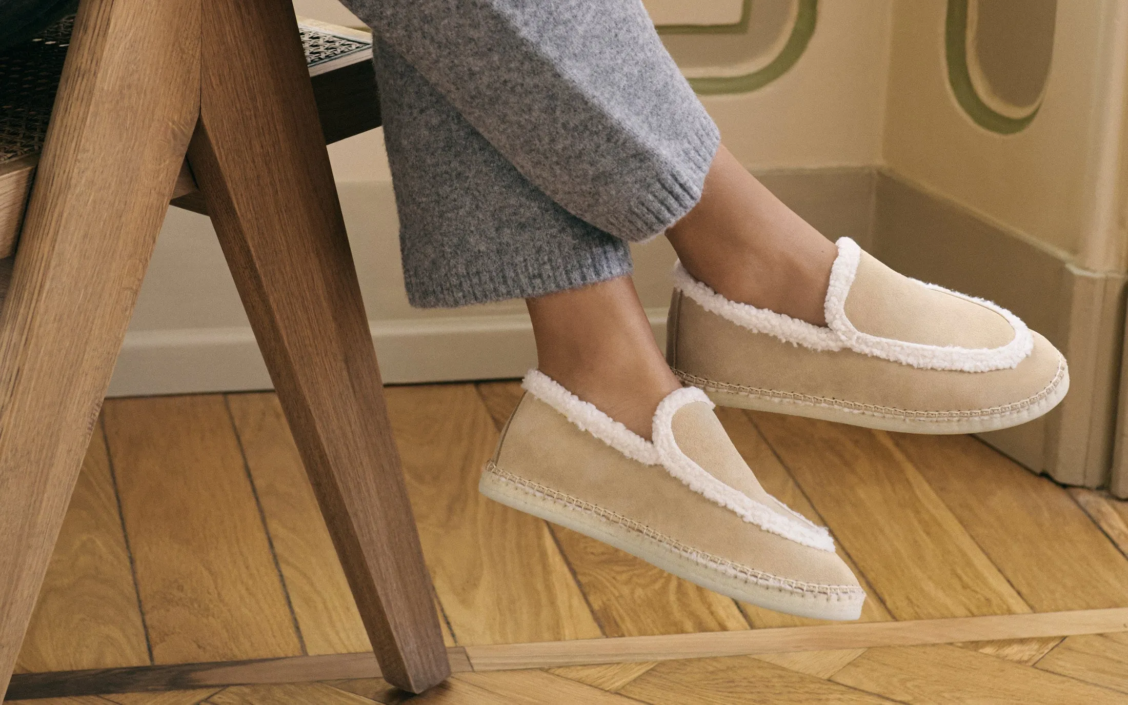 Suede Loafers Espadrilles With Faux Fur - K11LZ - Cortina Champagne Beige