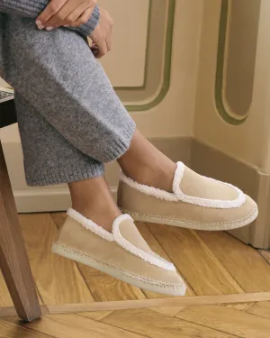 Suede Loafers Espadrilles With Faux Fur - K11LZ - Cortina Champagne Beige