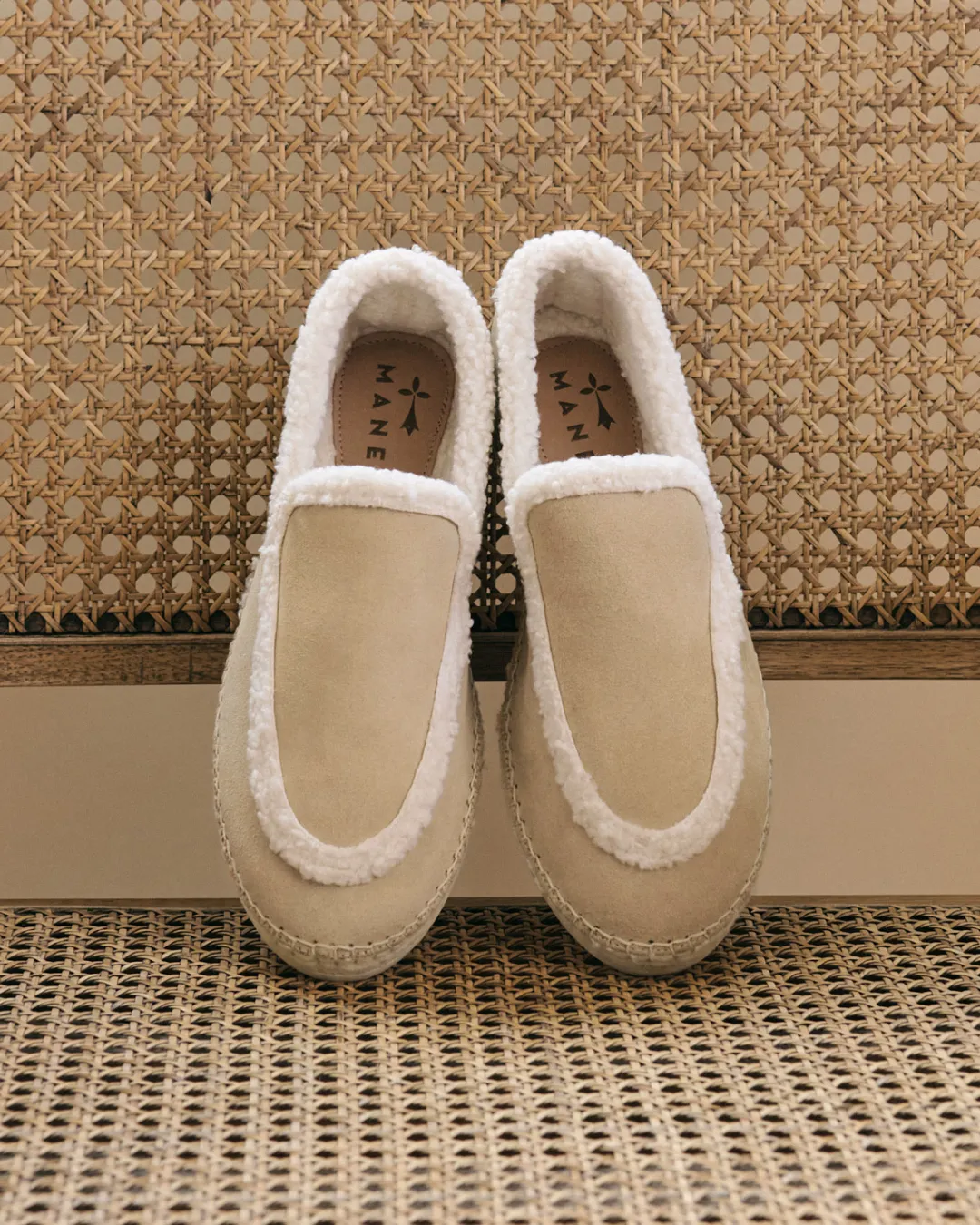 Suede Loafers Espadrilles With Faux Fur - K11LZ - Cortina Champagne Beige