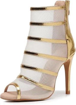 SWDZM Women Peep Toe Dance Booties Mesh Latin Ballroom High Ankle Dance Shoes