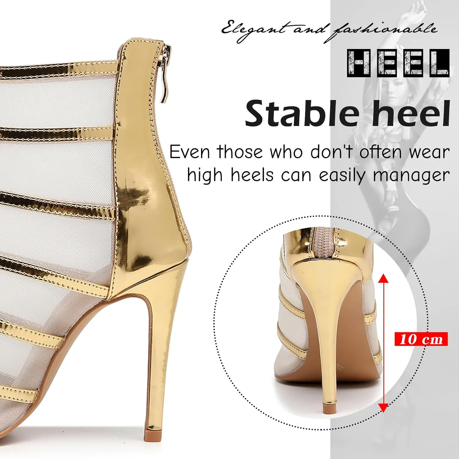 SWDZM Women Peep Toe Dance Booties Mesh Latin Ballroom High Ankle Dance Shoes