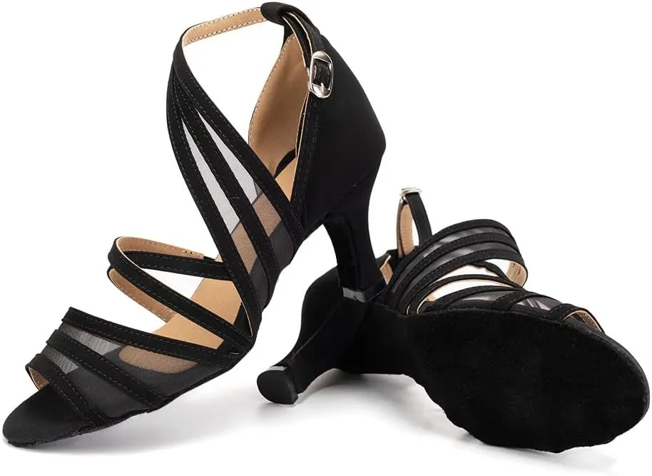 SWDZM Women's Latin Dance Shoes Open Toe Salsa Ballroom Net Yarn Dance Shoes,Model-L300