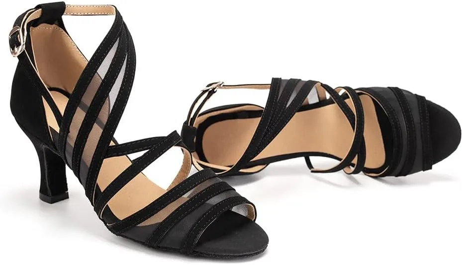 SWDZM Women's Latin Dance Shoes Open Toe Salsa Ballroom Net Yarn Dance Shoes,Model-L300