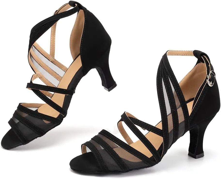 SWDZM Women's Latin Dance Shoes Open Toe Salsa Ballroom Net Yarn Dance Shoes,Model-L300