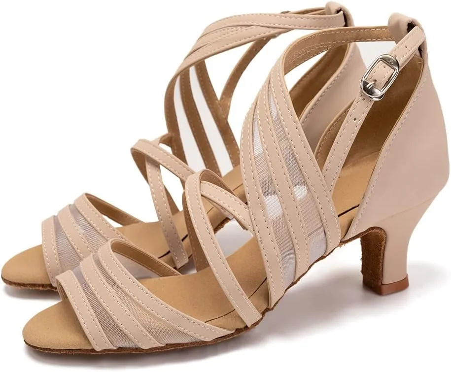 SWDZM Women's Latin Dance Shoes Open Toe Salsa Ballroom Net Yarn Dance Shoes,Model-L300