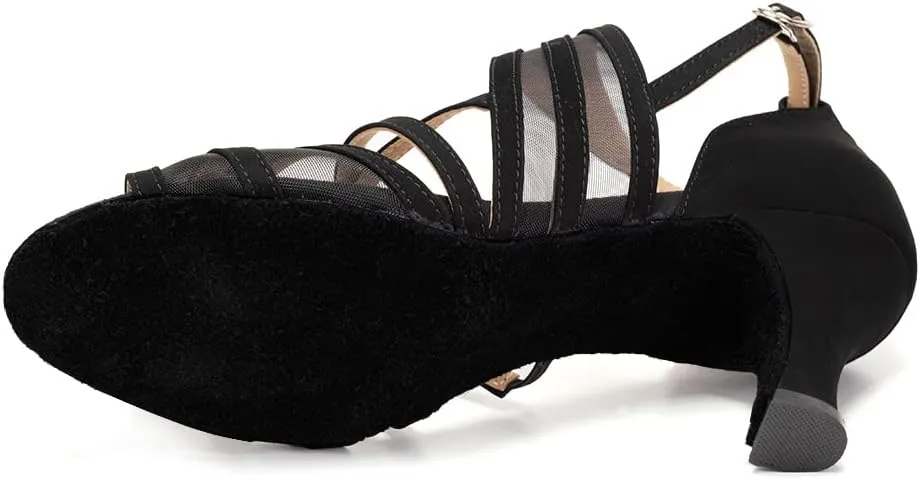 SWDZM Women's Latin Dance Shoes Open Toe Salsa Ballroom Net Yarn Dance Shoes,Model-L300