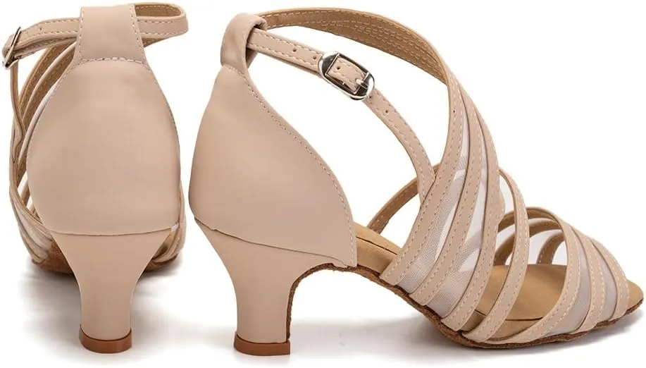 SWDZM Women's Latin Dance Shoes Open Toe Salsa Ballroom Net Yarn Dance Shoes,Model-L300