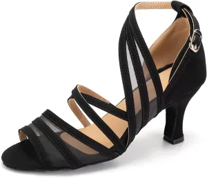 SWDZM Women's Latin Dance Shoes Open Toe Salsa Ballroom Net Yarn Dance Shoes,Model-L300