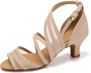 SWDZM Women's Latin Dance Shoes Open Toe Salsa Ballroom Net Yarn Dance Shoes,Model-L300