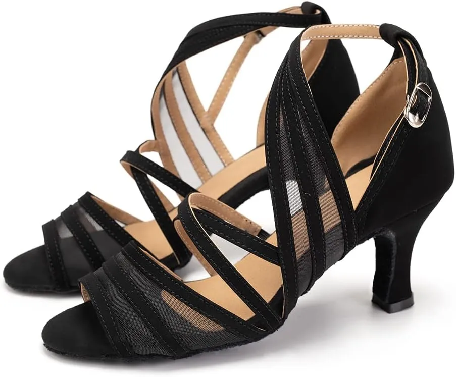 SWDZM Women's Latin Dance Shoes Open Toe Salsa Ballroom Net Yarn Dance Shoes,Model-L300