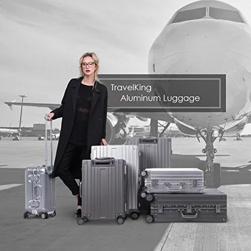 TRAVELKING All Aluminum Luggage Hard Shell Suitcase with Wheels Carry On Spinner Suitcase (Silver 20 Inch)