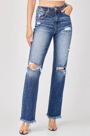 Urban Chic: Risen Raw Hem Distressed Straight Jeans