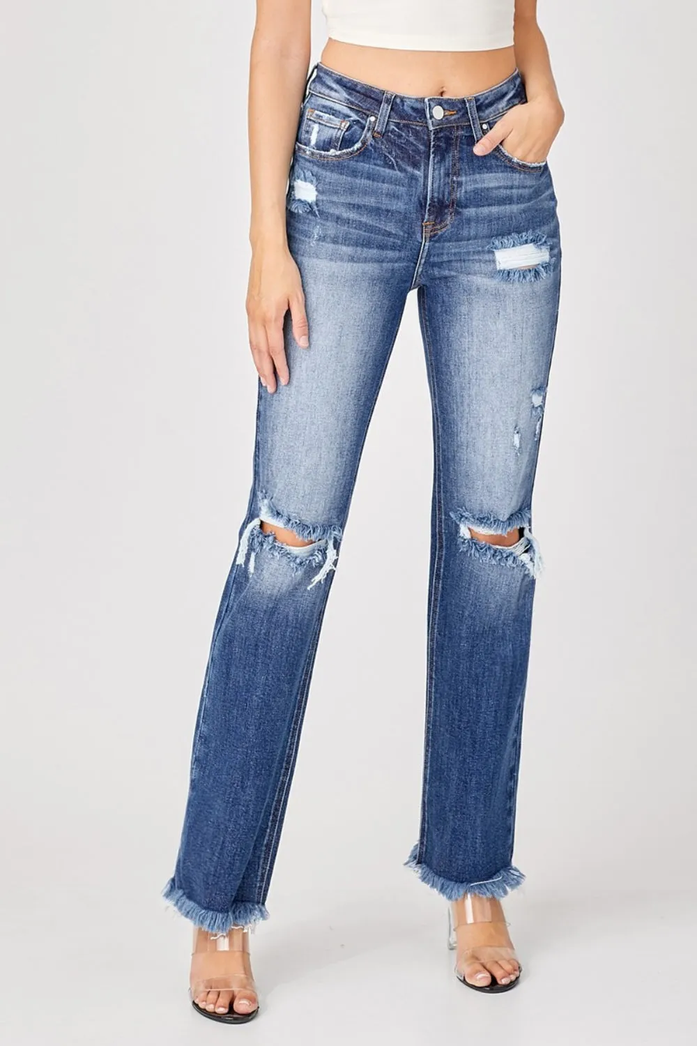 Urban Chic: Risen Raw Hem Distressed Straight Jeans
