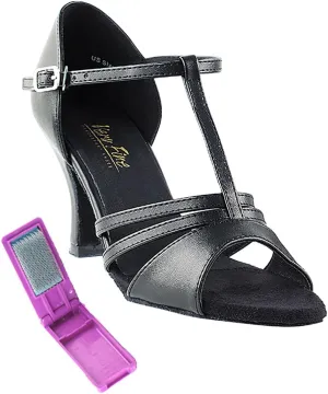Very Fine Dance Shoes - Ladies Latin, Rhythm, Salsa Ballroom Dance Shoes - 1683-2.5-inch Heel and Foldable Brush Bundle - Black Leather - 7