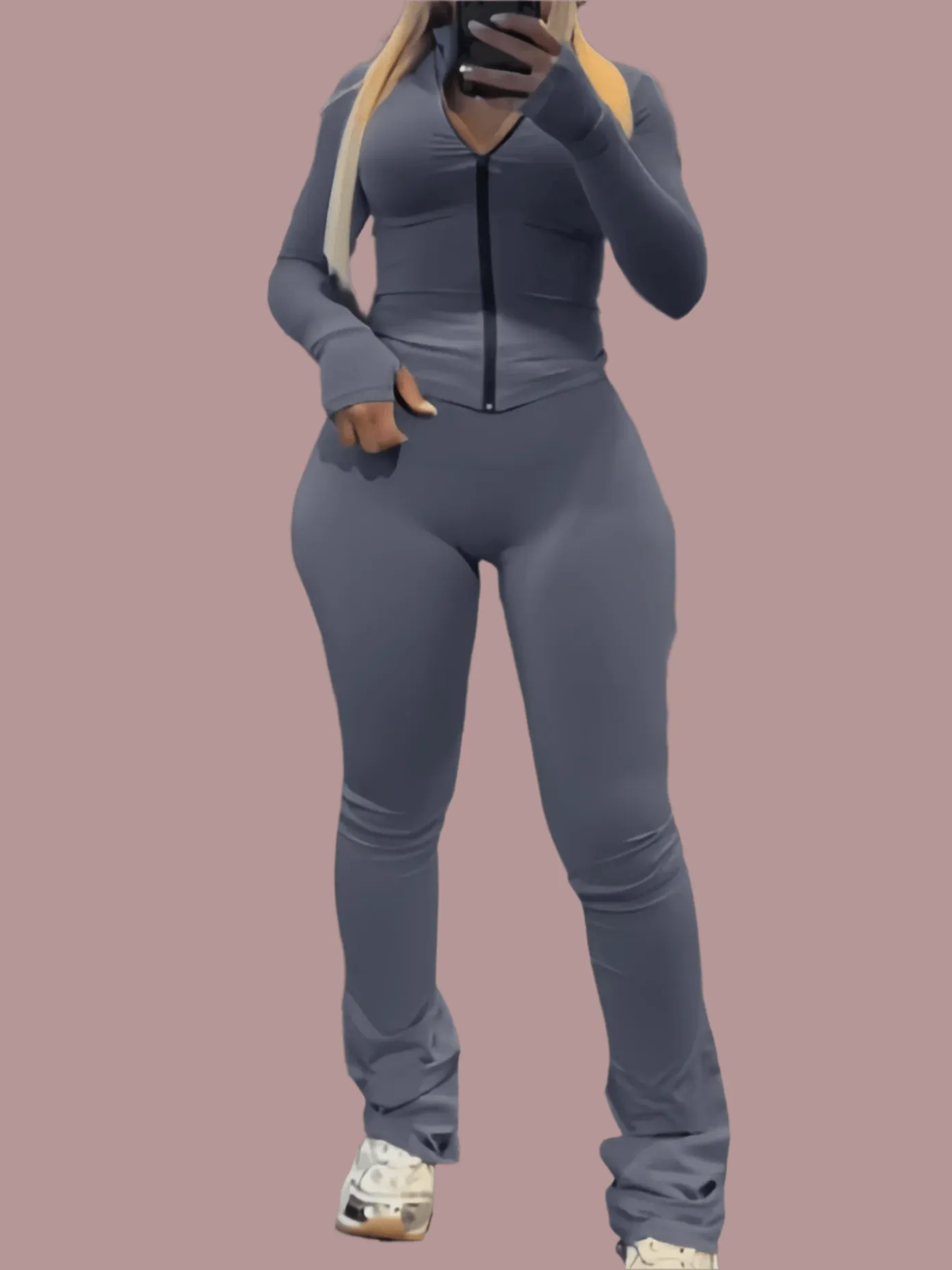 Weird Puss Tight 2-Piece Set – Women’s Full Sleeve Zip Crop Top & Leggings Tracksuit