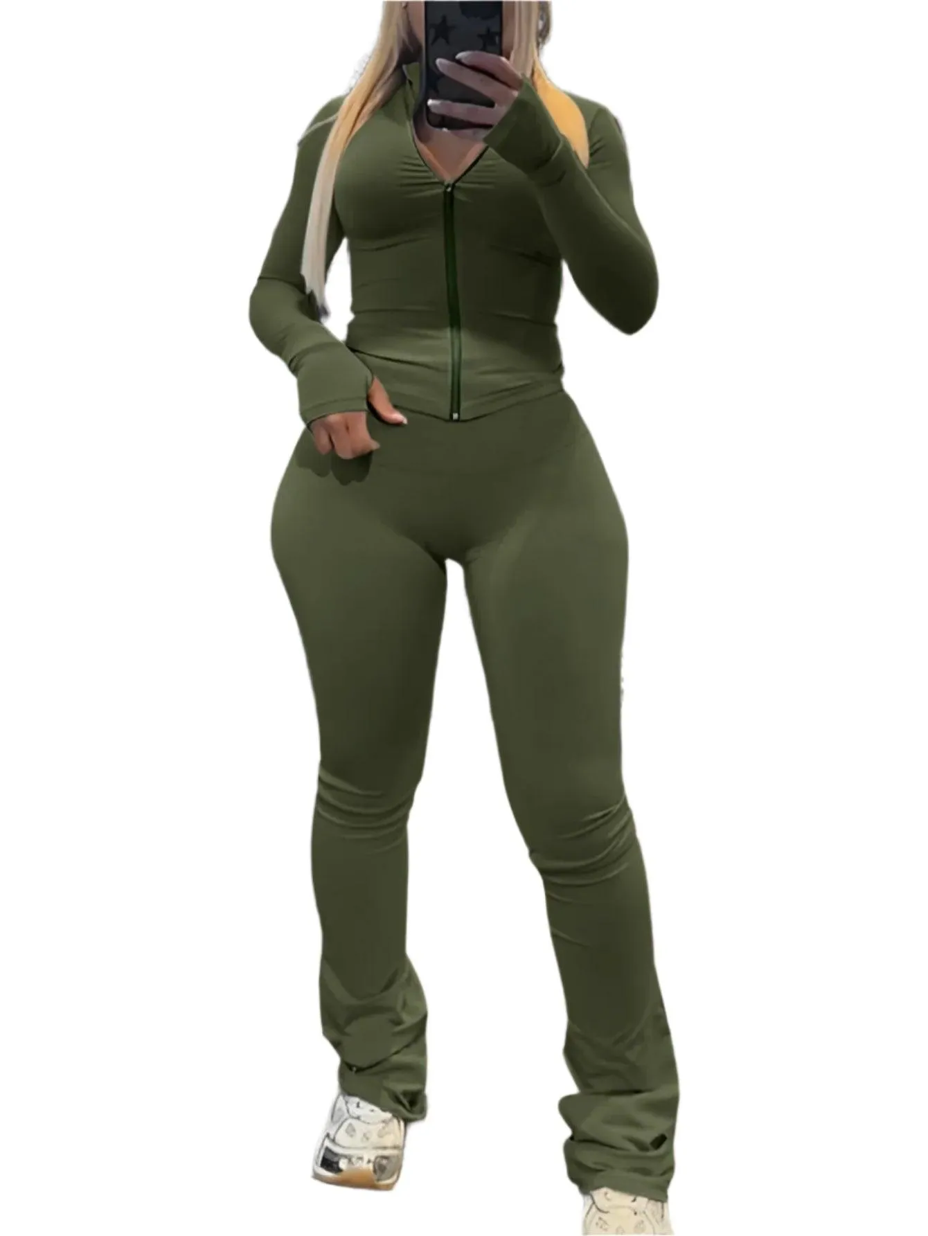 Weird Puss Tight 2-Piece Set – Women’s Full Sleeve Zip Crop Top & Leggings Tracksuit