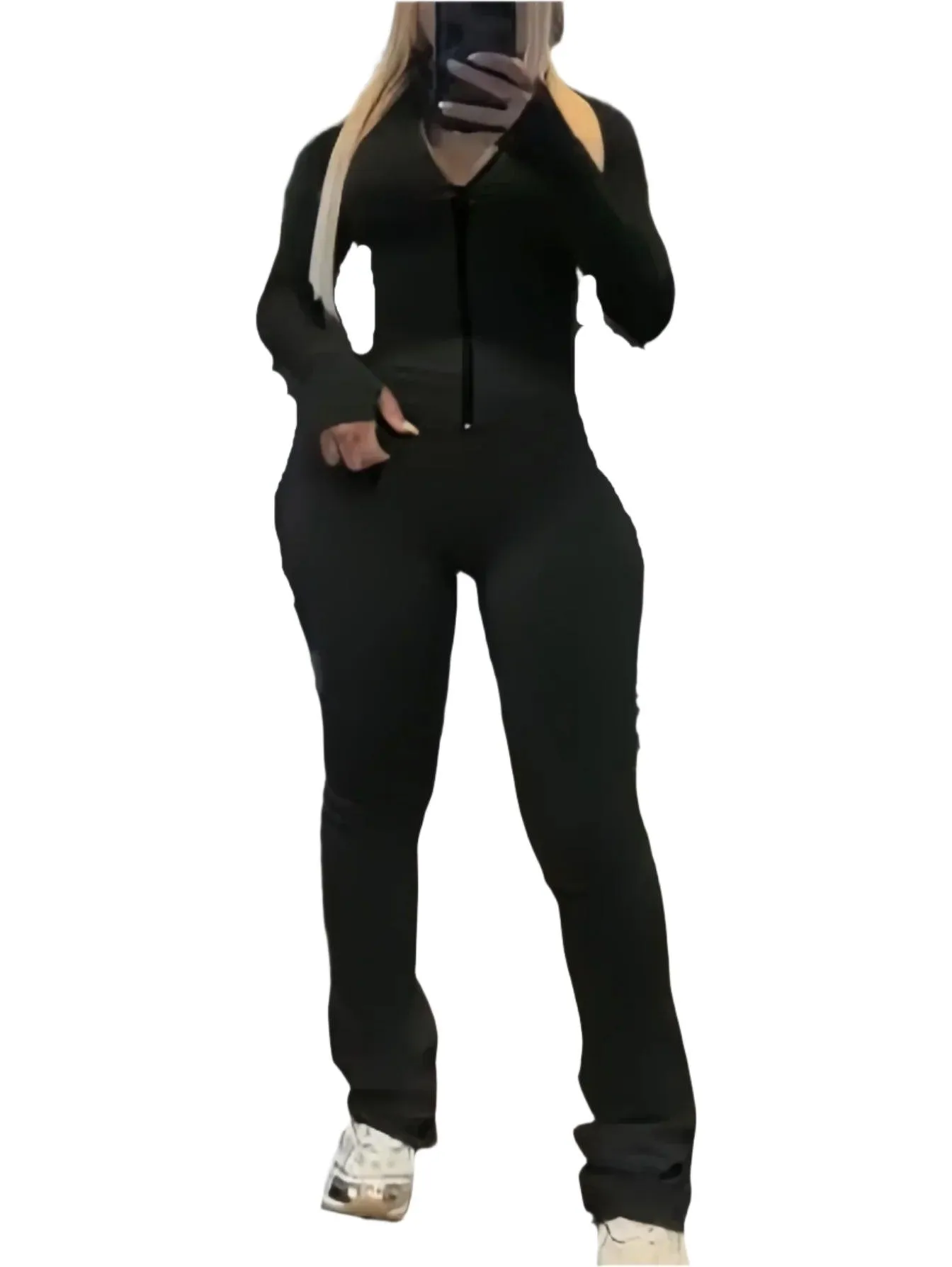 Weird Puss Tight 2-Piece Set – Women’s Full Sleeve Zip Crop Top & Leggings Tracksuit