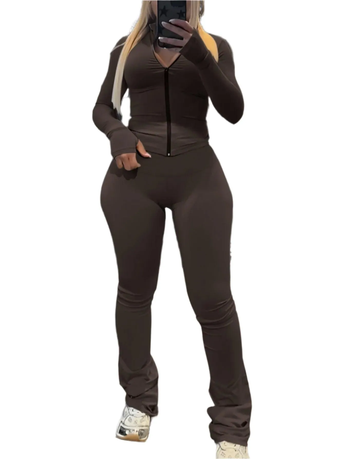 Weird Puss Tight 2-Piece Set – Women’s Full Sleeve Zip Crop Top & Leggings Tracksuit