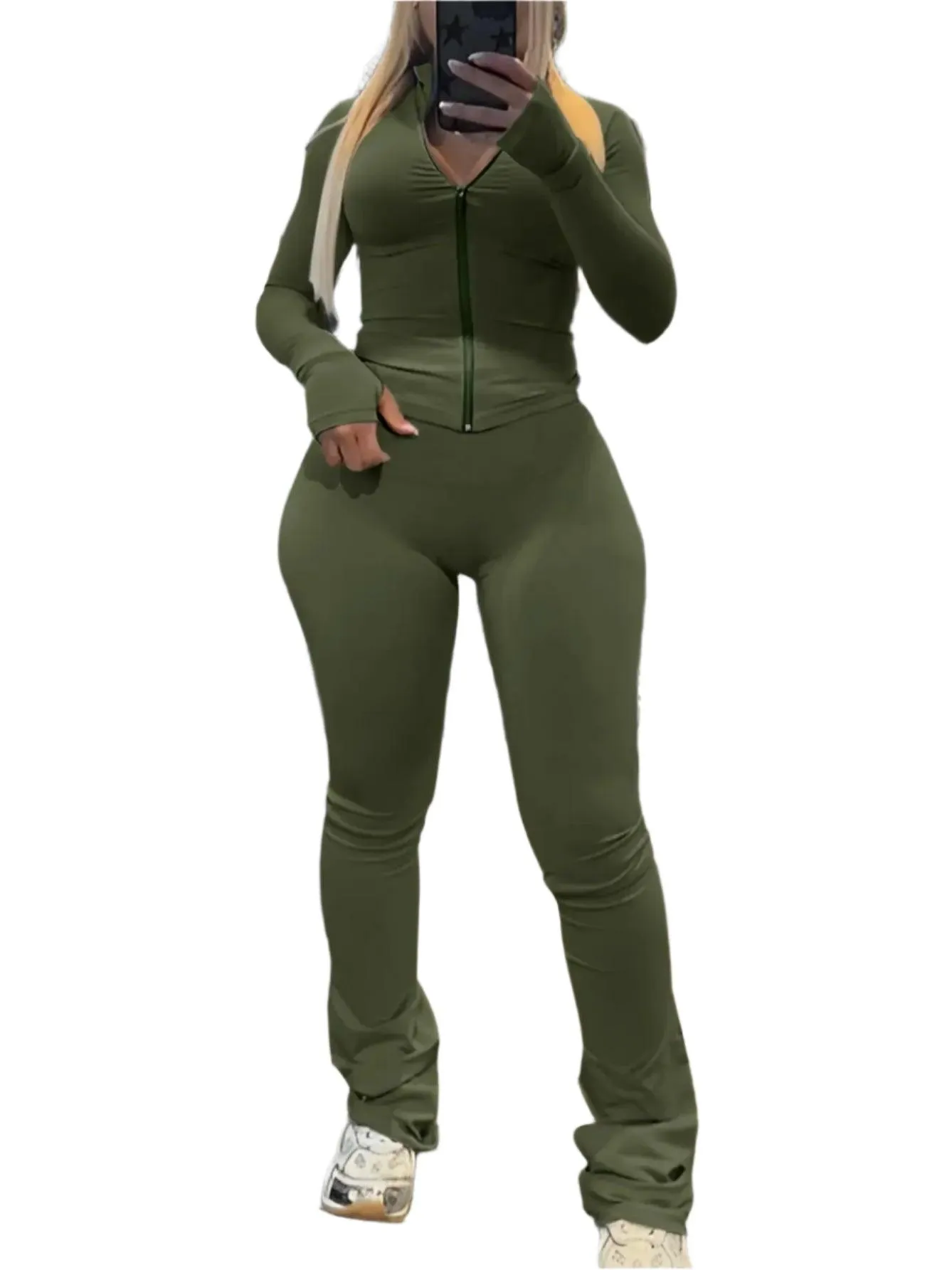 Weird Puss Tight 2-Piece Set – Women’s Full Sleeve Zip Crop Top & Leggings Tracksuit