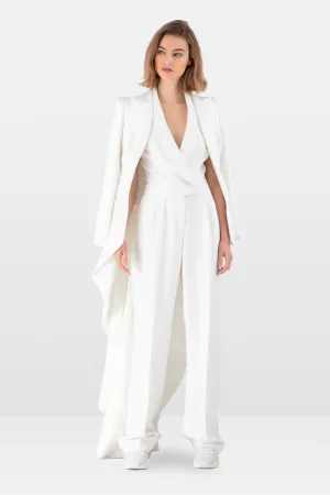 White Satin Crepe Tuxedo Jumpsuit