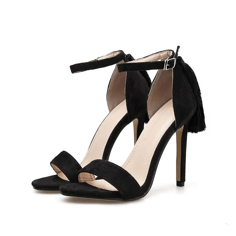 Women Leopard Tassel High Heel Stiletto Ankle Strap Sandals