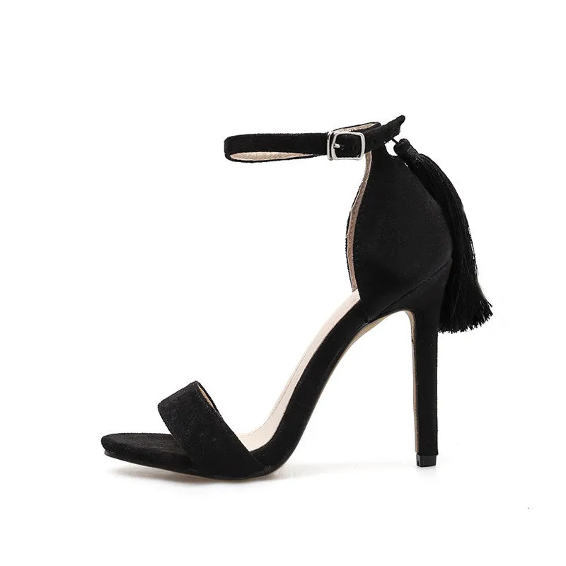Women Leopard Tassel High Heel Stiletto Ankle Strap Sandals
